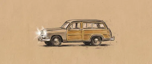 Vintage Woodie Wagon Charcoal Sketch