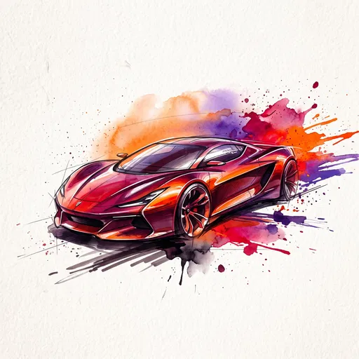 Watercolor Red Sports Car Concept Illustration