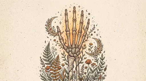 Ornate Botanical Skeleton Hand Illustration