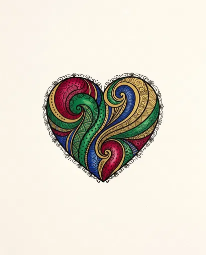 Colorful Zentangle Heart Illustration on Cream