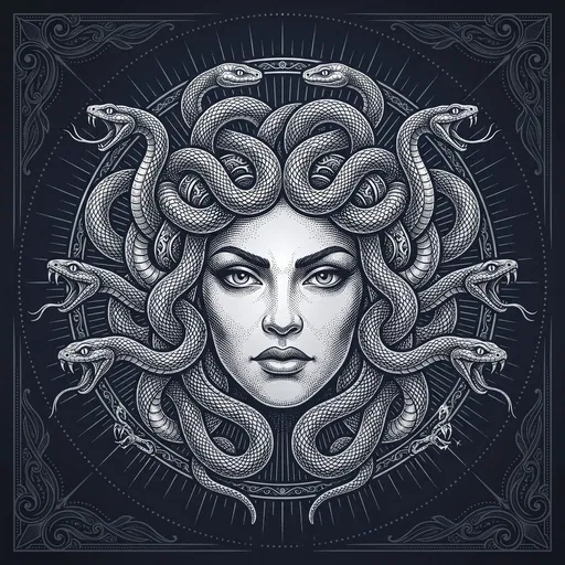 Symmetrical Engraving of Medusa Head