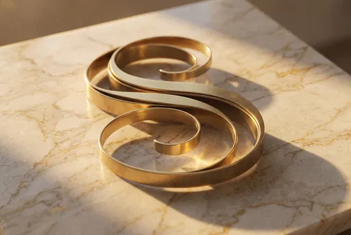 Sculptural Brushed Brass Letter S on Marble