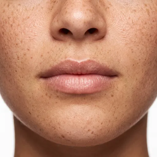 Macro Close-Up of Freckled Lower Face