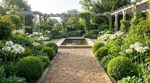 Sunlit Formal Garden With Cedar Pergola