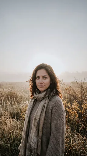 Woman in Misty Autumn Field Portrait