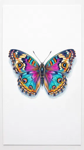 Vibrant Colored Pencil Tropical Butterfly Illustration