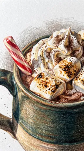 Colored Pencil Drawing of Hot Cocoa