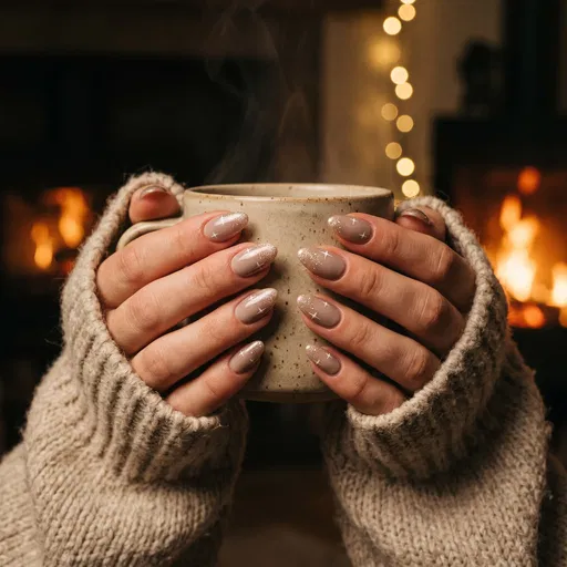 Cozy Hands Holding Mug With Starry Nails