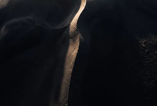 Aerial View of Dark Sand Dune Ridge