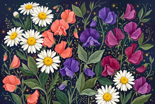 Gouache April Birth Flowers At Night