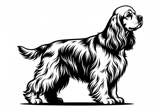 Black and White Cocker Spaniel Profile Illustration
