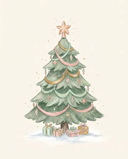 Pastel Retro Christmas Tree Illustration