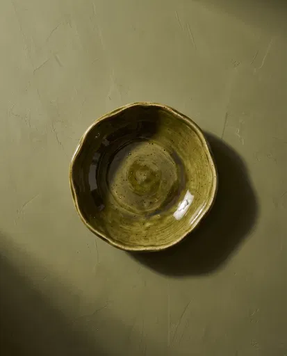 Olive Green Ceramic Bowl Flat Lay