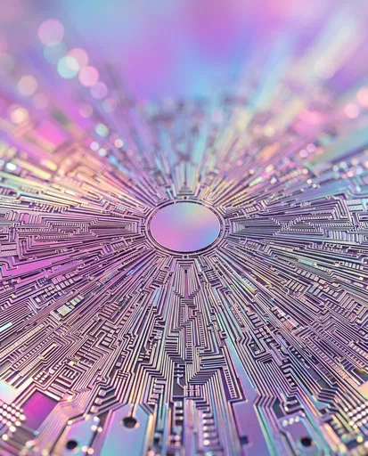 Iridescent Radial Microchip Circuit Board Macro