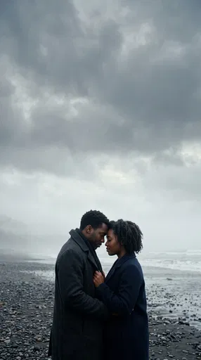 Couple Embracing on Moody Pebble Beach