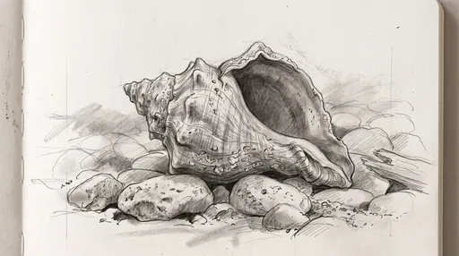 Graphite Pencil Sketch of Whelk Seashell