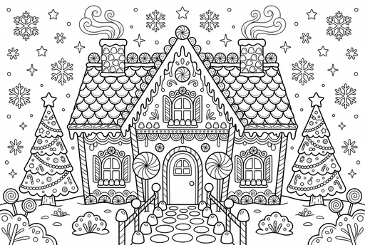 Festive Gingerbread House Christmas Coloring Page