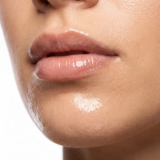 Macro Close-Up of Glossy Lips and Chin