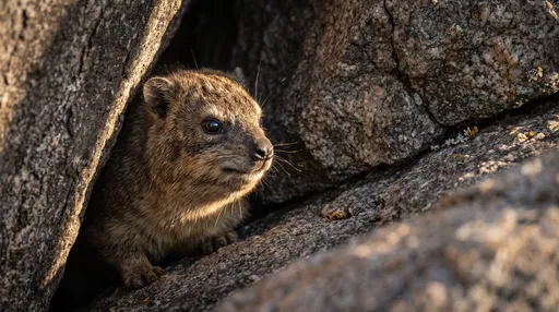 Rock Hyrax Peeking From Granite Crevice
