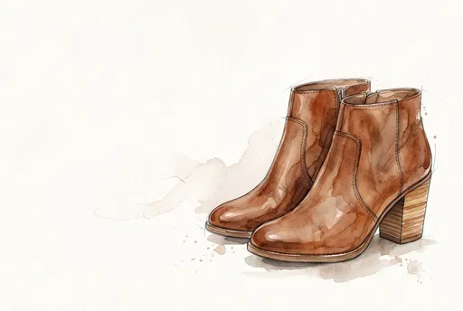 Watercolor Illustration of Brown Leather Ankle Boots