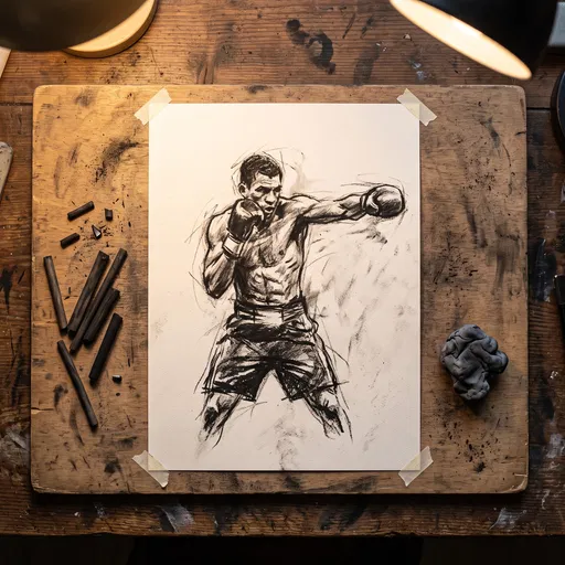 Charcoal Sketch of Boxer on Drawing Board