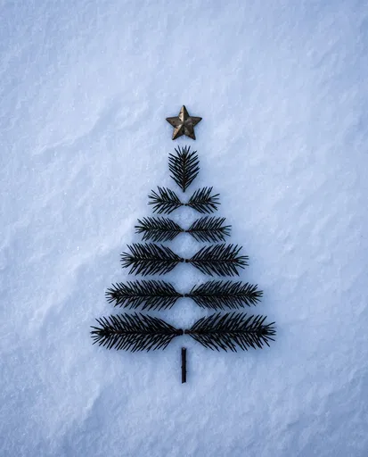 Minimal Pine Twig Christmas Tree on Snow