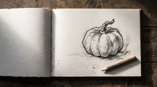 Charcoal Pumpkin Sketch in Open Sketchbook
