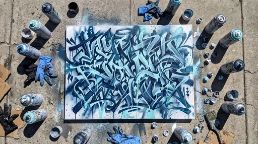 Overhead Blue Graffiti Canvas With Spray Cans