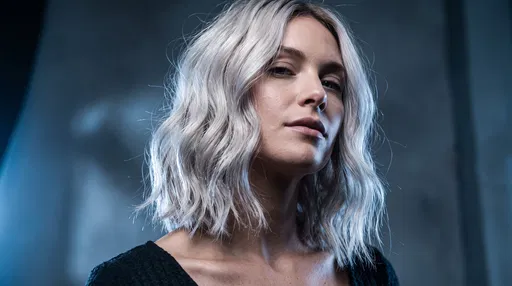 Woman with Platinum Wavy Bob Portrait