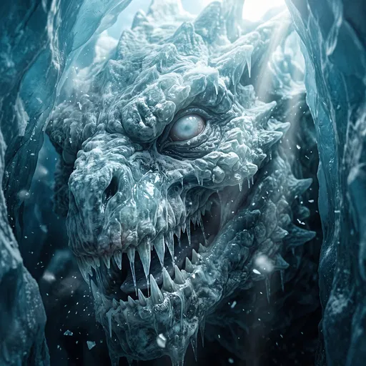 Ice Monster Awakening in Glacial Crevasse