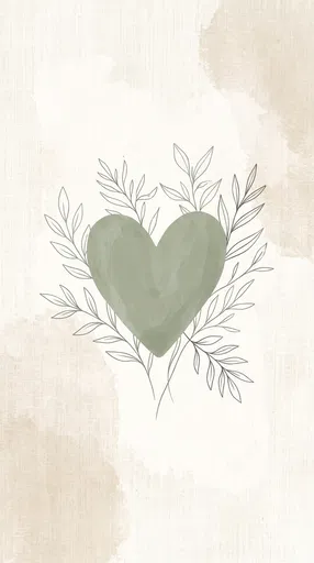 Minimalist Sage Green Heart With Botanical Line Art