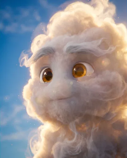 Fluffy Cloud Spirit Character in Sunlight