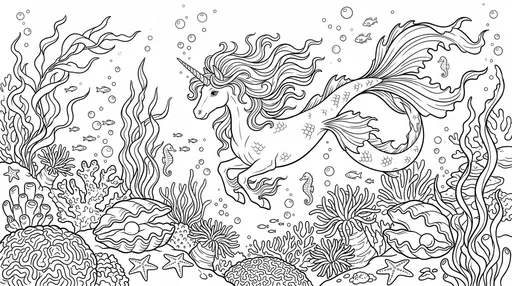 Underwater Mer-Unicorn Coral Reef Coloring Page