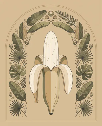 Botanical Illustration of Peeled Plantain in Arch