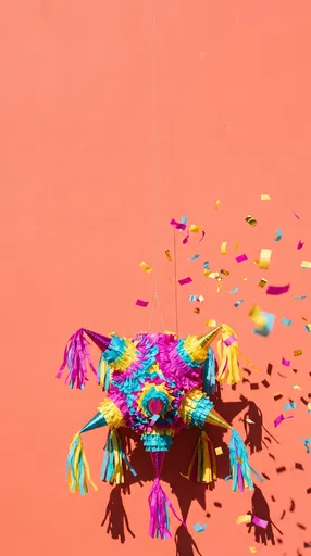 Colorful Star Pinata Against Coral Wall