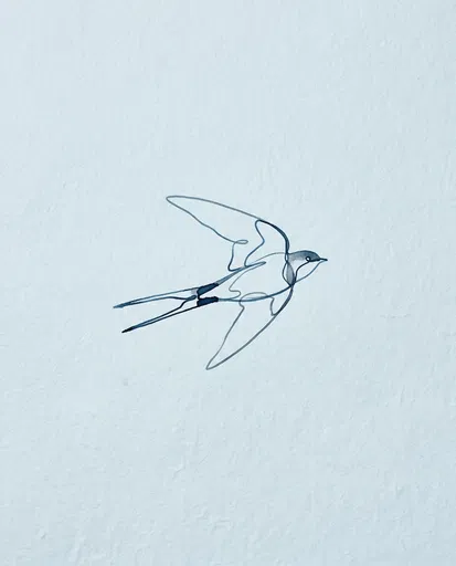 Minimalist Blue Ink Barn Swallow Drawing