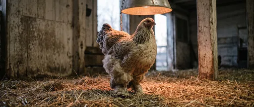 Brahma Hen Under Barn Heat Lamp