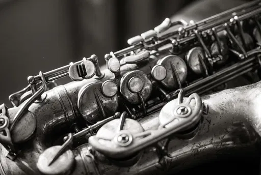 Monochrome Macro of Vintage Saxophone Keywork