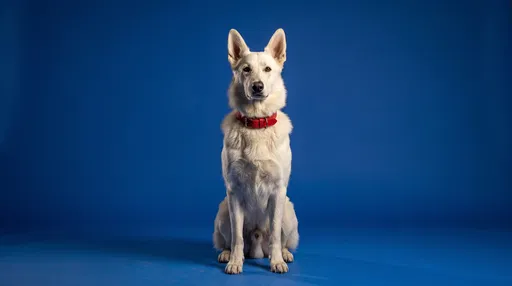 White Shepherd Dog on Blue Background