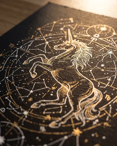 Gold and White Unicorn Constellation Drawing