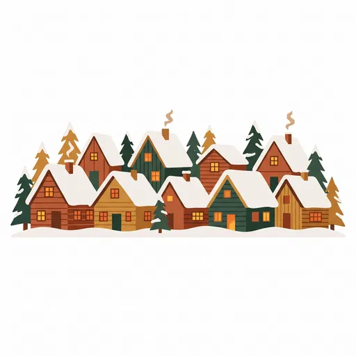 Cozy Snowy Nordic Cabins Clipart