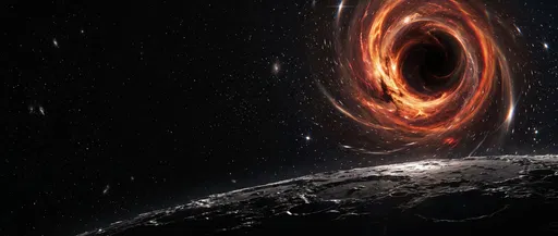 Fiery Wormhole Above Cratered Planetary Horizon