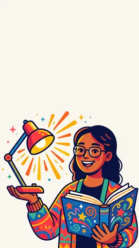 Cheerful Teacher With Book and Lamp