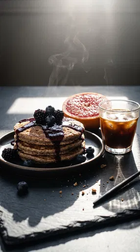 Buckwheat Pancakes with Berries and Iced Espresso
