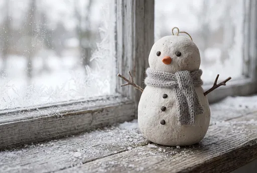 Salt Dough Snowman Ornament on Frosty Windowsill