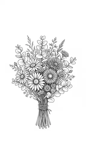 Black Ink Wildflower Bouquet Illustration