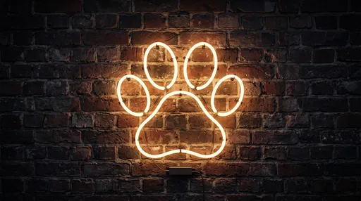 Glowing Neon Paw Print on Brick Wall
