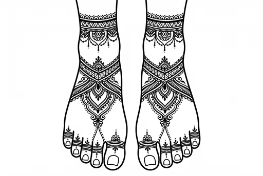 Symmetrical Foot Henna Line Art Illustration