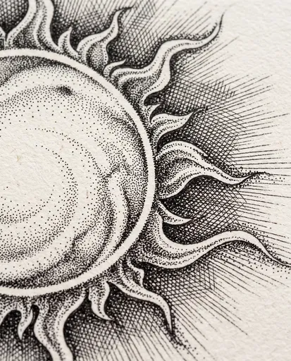 Macro Ink Stippled Sun Drawing