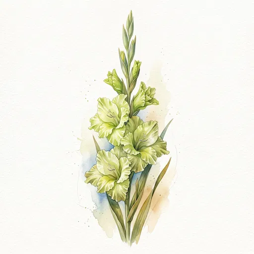 Green Gladiolus Watercolor Botanical Illustration